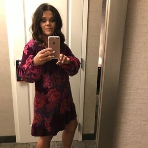 Free People Women’s Small Misha Burnout Velvet Floral Mini Dress Deep V Tie Back